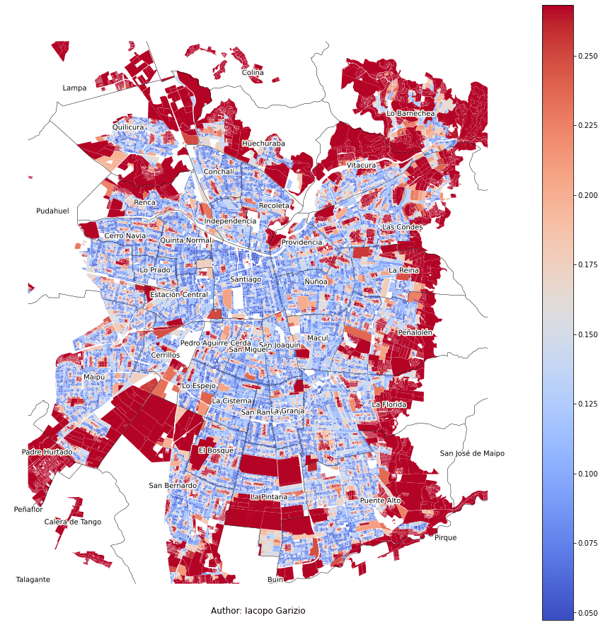 Average distance to the nearest stop or station in Santiago