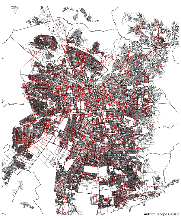 Map with bus stops and Metro stations in Santiago